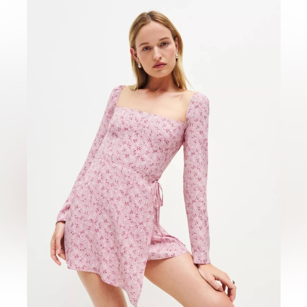 Reformation Rosalie Mini Dress Long Sleeve US Size 8 Made in USA Retails $218